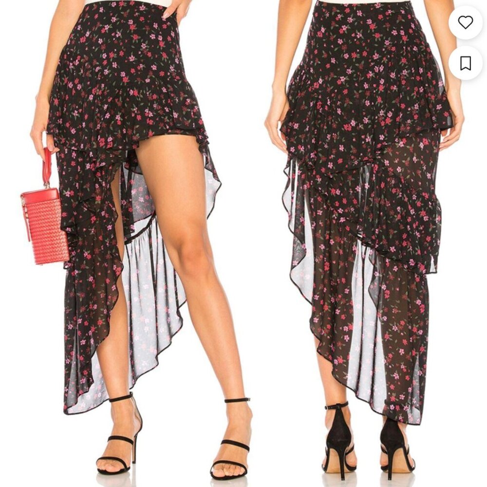For Love & Lemons Romy tiered high-low ruffle skirt - In silk